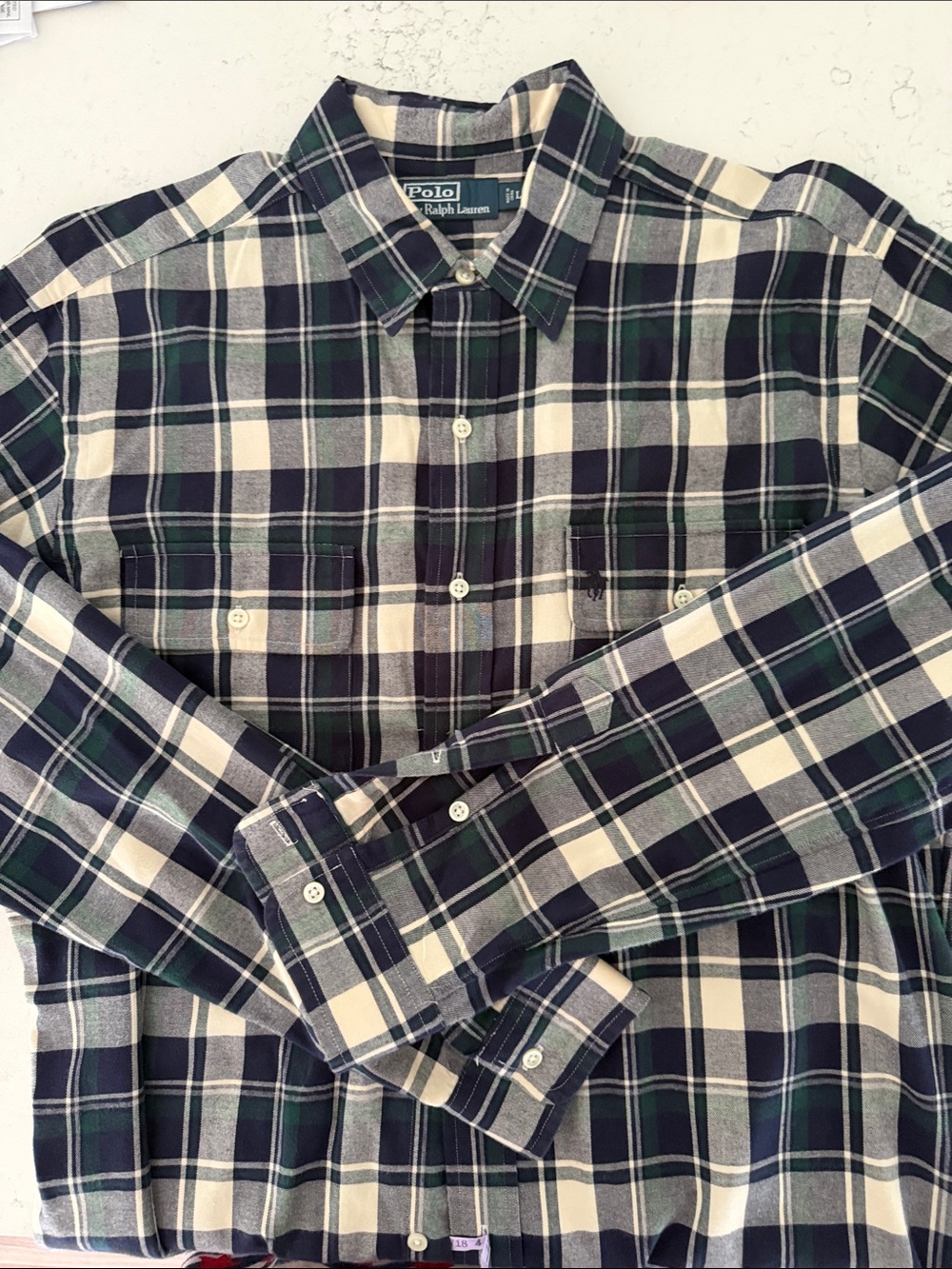 Polo by Ralph Lauren Flannel Green Navy Plaid Button-Down Shirt
